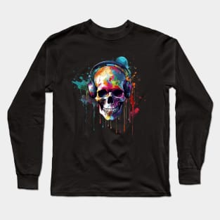 Colorful Skull Paint Explosion Graffiti-Inspired Street Art Long Sleeve T-Shirt